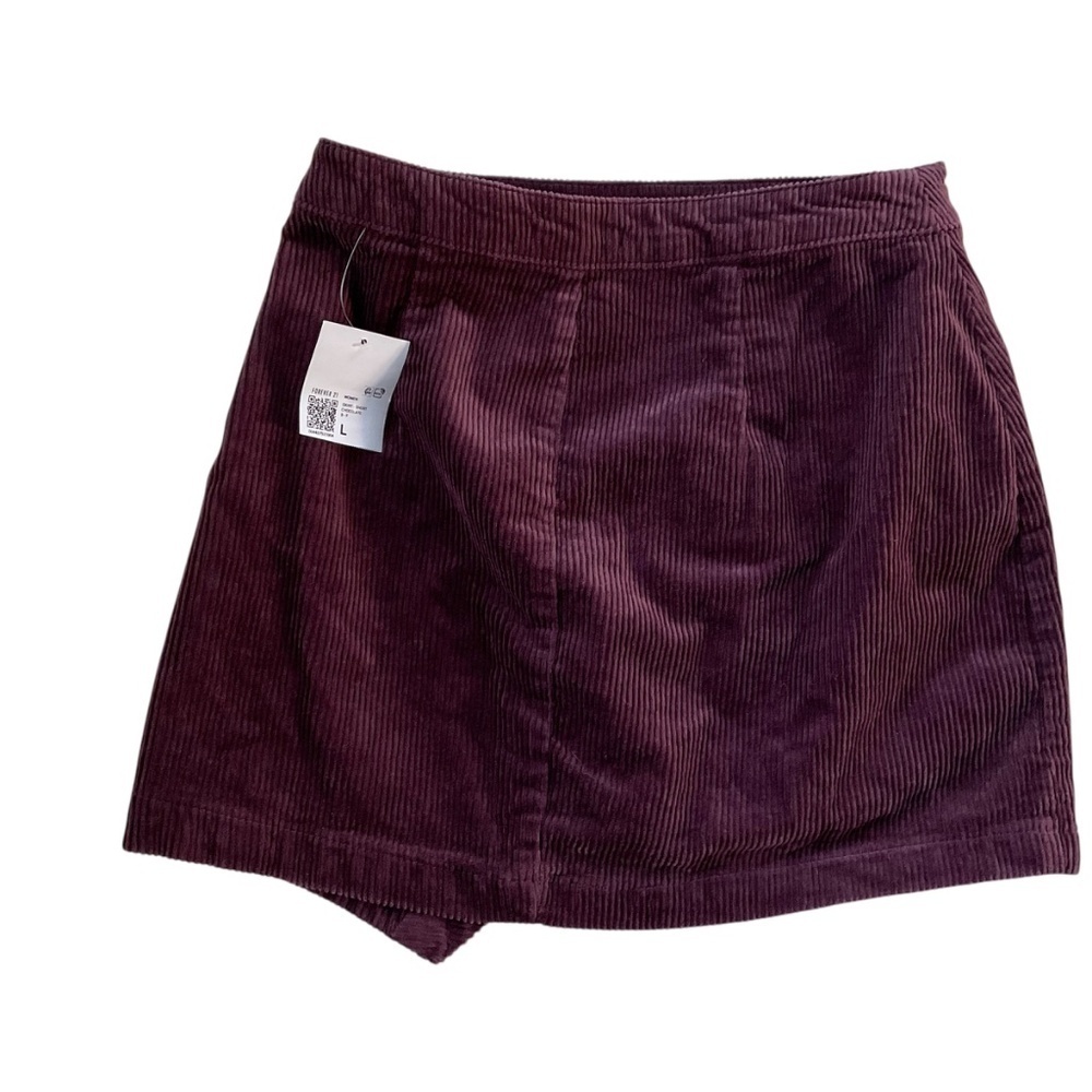 Forever 21 Corduroy Mini Skirt Sz L Burgundy Pocket Retro Boho Indie Y2K 90s - Picture 2 of 10